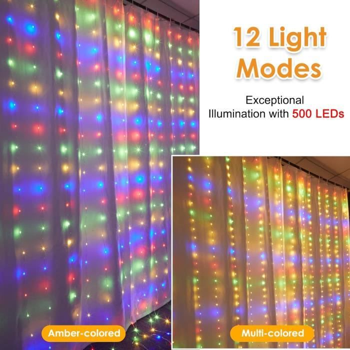 Anpro Rideau Lumineux 3m x 3m - 300 LEDs USB Guirlande Rideau