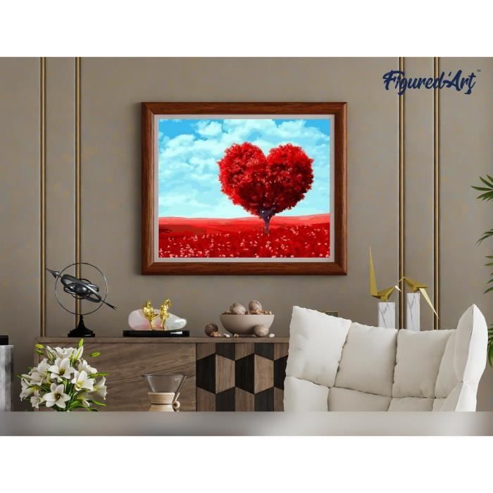 Figured'Art - Peinture Par Numéros Adulte - Toile 40x50cm Avec Cadre - Coeur De Fleurs - Kit Complet - Loisir Créatif Anti-stress