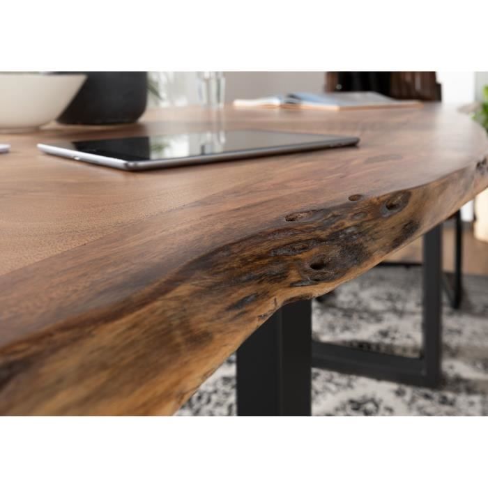 Table à manger 180x90cm - Bois massif d'acacia laqué (Dark grey/Bois  naturel) - Design moderne naturel - FREEFORM 3 - Cdiscount Maison