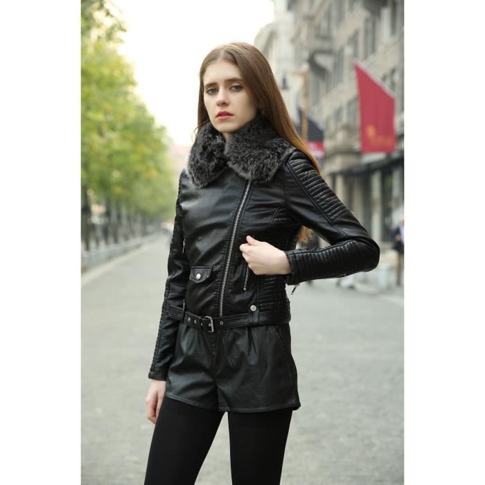 Veste femme sales cuir fourrure