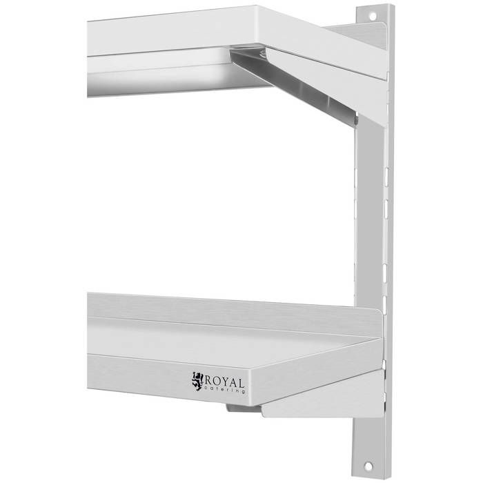 Étagère Murale Inox 2 Plateaux 120x30cm - Royal Catering - Réglable En Hauteur - Pour Cuisine, Rangement Visible