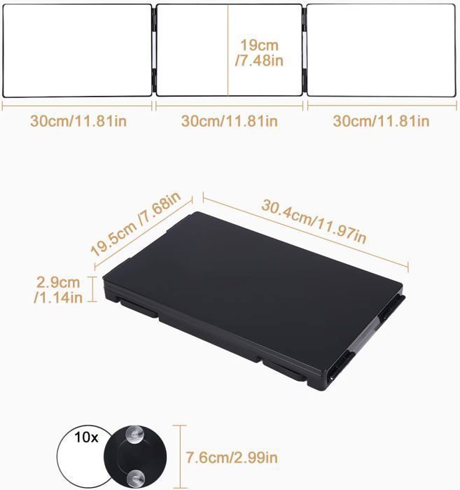Mkitnvy Miroir 360 Degrés 3 Faces Pliable Hauteur Réglable - Idéal Coupe Cheveux, Rasage, Maquillage Miroir Coiffeuse