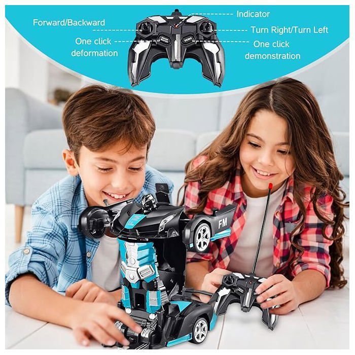 Voiture RC Transformable En Robot – 360° Rotation – Piles Incluses – Lumières Et Sons – Télécommande 2,4 GHz – Dès 4 Ans – Cadeau Noël
