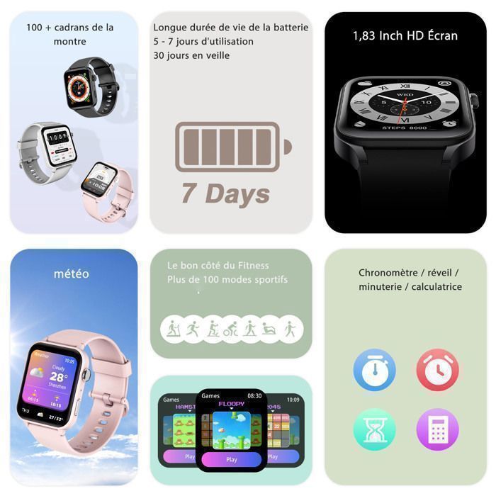 Montre Connectée Femme Doomixs - Écran 1.83", Appels Bluetooth, 113 Sports, étanche