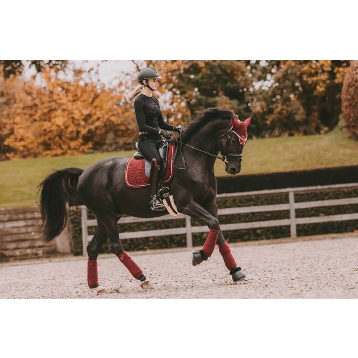 Tapis De Selle De Dressage Ogilvy Noir Avec Tuyauterie Rouge - Occasion, Coton