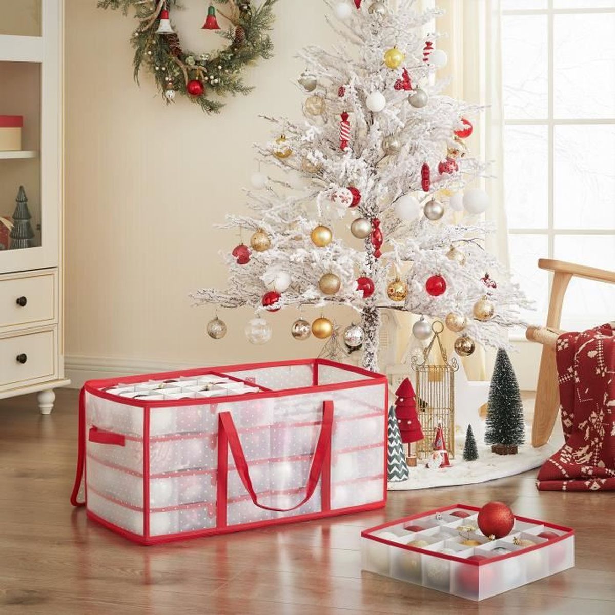 SONGMICS Boîtes de rangement pour décorations de Noël, 128 compartiments, séparateurs modulables 