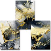 Contemporain Noir Or Liquide Mur Art Abstrait Toile Peintures Affiche Imprimer Photos pour Salon Décoration 40x60cm x3 Sans Cadre
