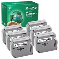 Compatible Rubans d'étiquette MK231 M-K231 GREENSKY pour Brother MK231 Brother M-K231 Cassette,12mm Noir sur Blanc, Lot de 6