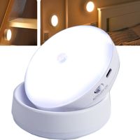 Veilleuse à détecteur de mouvement,Lampe de Placardre LED,Chargeable USB,Rotation 360°,avec Lumière Chaude à base Magnétique