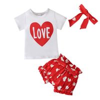 0.5-4 Ans 3 PCS Ensemble de Vêtement Été pour Bébé Enfant Fille : T-shirt Coeur D'amour + Short + Bandeau Cheveux