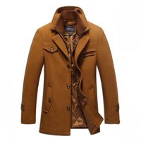 Manteau Hommes Slim Fit Hiver Zipper Trench Doudoune Veste en Laine Décontractée avec Multi Poches M28C2 marron