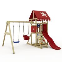 Wickey Tour de jeux DinkyStar, cabane avec bac à sable, échelle à grimper & accessoires de jeu - rouge
