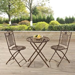 Ensemble table et chaise de jardin Set de Bistrot Biella pour Jardin Métal Bronze
