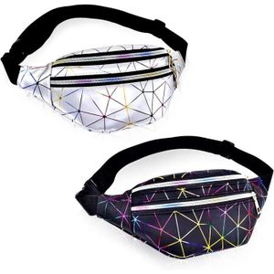 SAC BANANE 2pcs Sac Banane Fille, Sac Banane Holographique Femme, Sacoche Banane Ville Imperméable Cuir PU pour Voyage Randonnée Camping