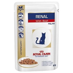 CROQUETTES Royal Canin Vet. Diet Renal, boeuf pour chat 48 x 85 g