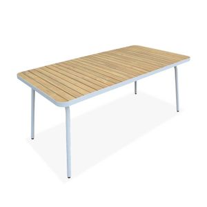 TABLE DE JARDIN  Table de jardin en bois d'acacia . acier blanc cas