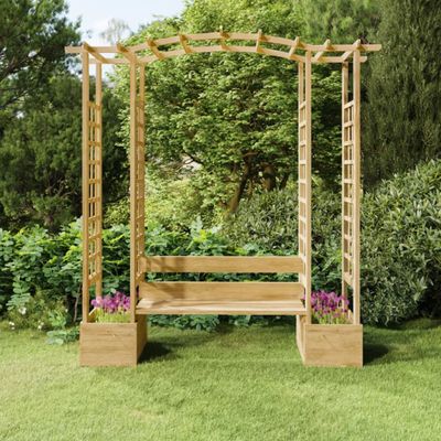 Pergola De Jardin Avec Banc Et Jardinières - Bois De Pin Imprégné Vert, Dimensions 230x60x198 Cm