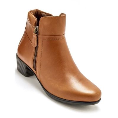 Boots double zip PEDICONFORT by Daxon Marron Femme Cuir Talon carre 3cm Largeur confort