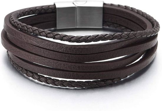 Bracelet cuir tressé artisanal homme cuir marron - FiFi brin
