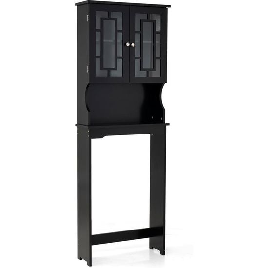 Meuble Machine à Laver Meuble Rangement Toilette COSTWAY Bambou - 62x23x170cm - 2 Portes étagère Ouverte - Naturel Rangement Salle De Bain Bambou - 9