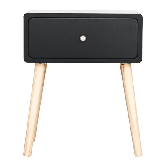 1PCS table de chevet HOMPOT avec 1 tiroir - style minimaliste nordique - couleur noir