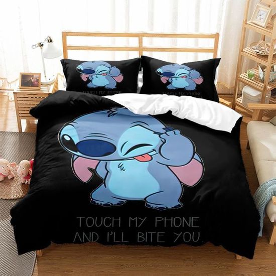 Parure De Lit 3 Pièces Stitch Disney - Housse Couette 140x200 Cm, Drap-housse 90x200 Cm, Taie 65x65 Cm, Polycoton Doux