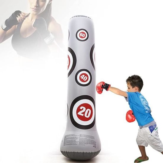 Sac De Frappe Gonflable Enfant 6-12 Ans - 160 Cm, Avec Gants, Base Remplissable (Eau/Sable) - Pour Boxe, Karaté, Taekwondo