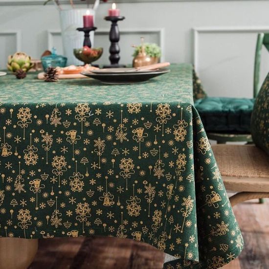 A 100X140cm -Japon Style lin coton fête de noël nappe vert bronzant or Table à manger couverture pour la fête de la maison nouvel an