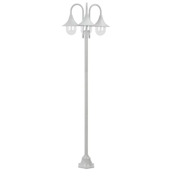 vidaXL Lampadaire de jardin E27 220 cm Aluminium 3 lanternes Blanc