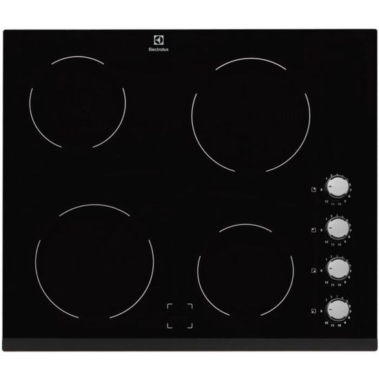 Table de cuisson vitrocéramique ELECTROLUX EHV6140FOK - 4 foyers - 6000W - L68 x l60cm - Revêtement verre noir