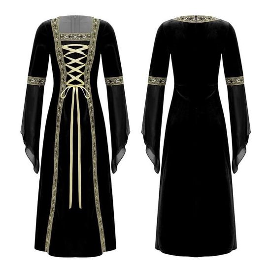 Robe Médiévale Femme Grande Taille - Style Gothique, Dentelle, Passepoil - Pour Halloween, Cosplay, Soirée à Thème