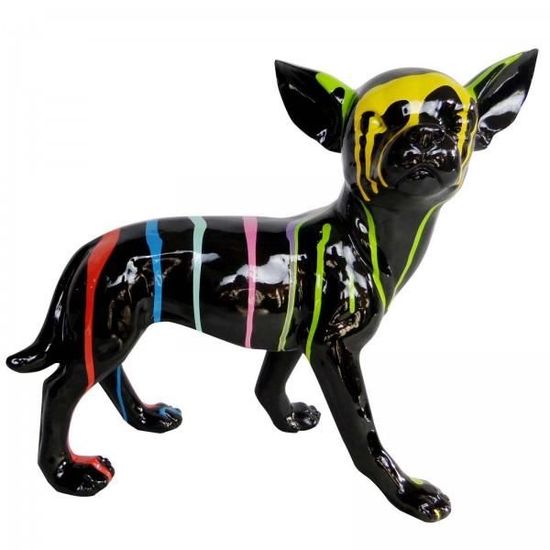 Statue Décorative CHIEN Dogue Allemand - Résine Multicolore Sur Fond Noir - Hauteur 120 Cm - XXL - Neuf