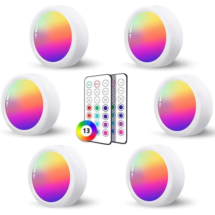 Spot Led Sans Fil a Pile Autocollant 6 Pièces Dimmable Lampe Placard RGB Led avec Telecommande Eclairage Etagere Couleur Petite Lum Spot Led Sans Fil a Pile Autocollant 6 Pièces Dimmable Lampe Placard RGB Led avec Telecommande Eclairage Etagere Couleur Petite Lum