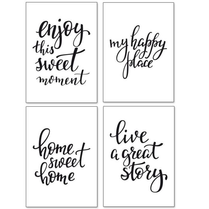 Lot de 4 Poster Décoratifs HOME SWEET HOME - Dimensions : 30 x 40 cm - Papier 300 gr Non Adhésif