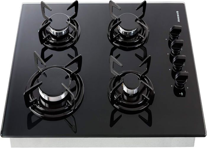 AREBOS Cuisinière à Gaz en Verre de 4 Brûleurs Plaque Vitroceramique