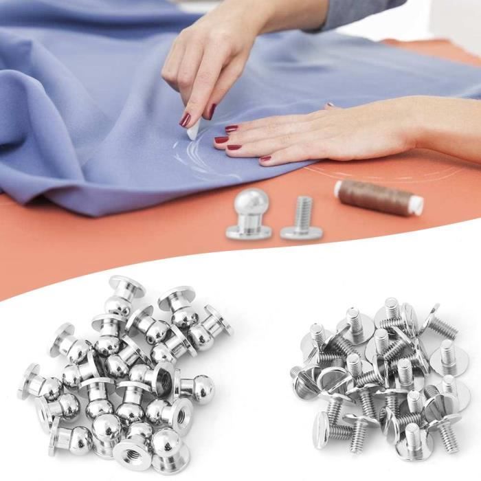 20pcs Bouton Rivet Rond Kit de Fixation pour Réparations Artisanat en Cuir Décoration Vêtements - 8*6mm