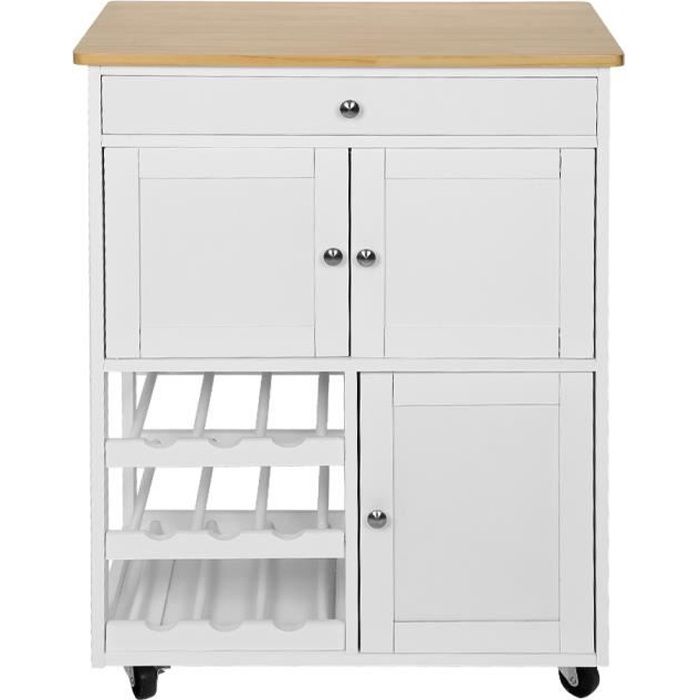 SHE Haute Qualité Grande Desserte Cuisine contemporain(blanc + bois) Billot de cuisine avec roulette