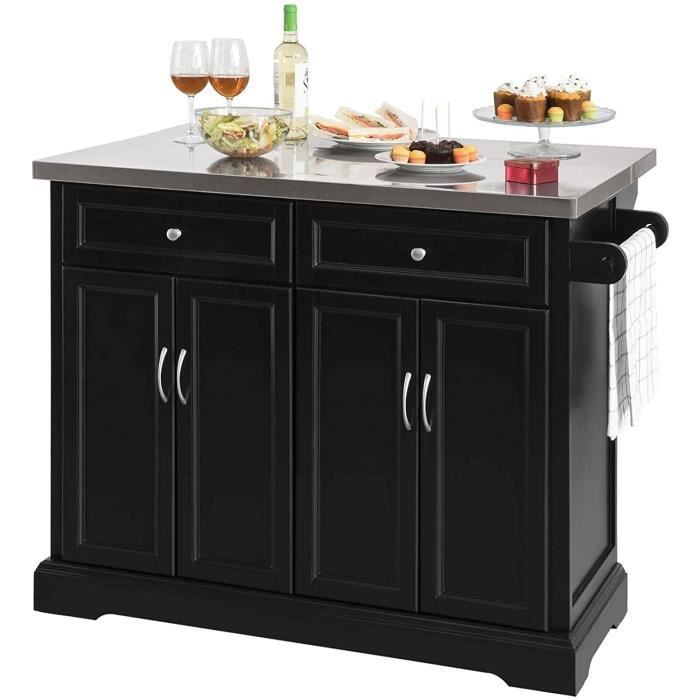 SoBuy® FKW71-Sch Desserte sur roulettes Meuble de Cuisine de Service Roulant en Bois avec Plans de Travail Rabattable en Acier INOX