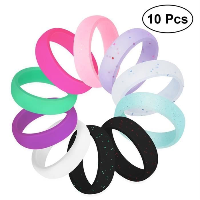 10pcs anneaux de paillettes de silicone de sport mince et empilable bagues en caoutchouc antibactérien (taille 9)