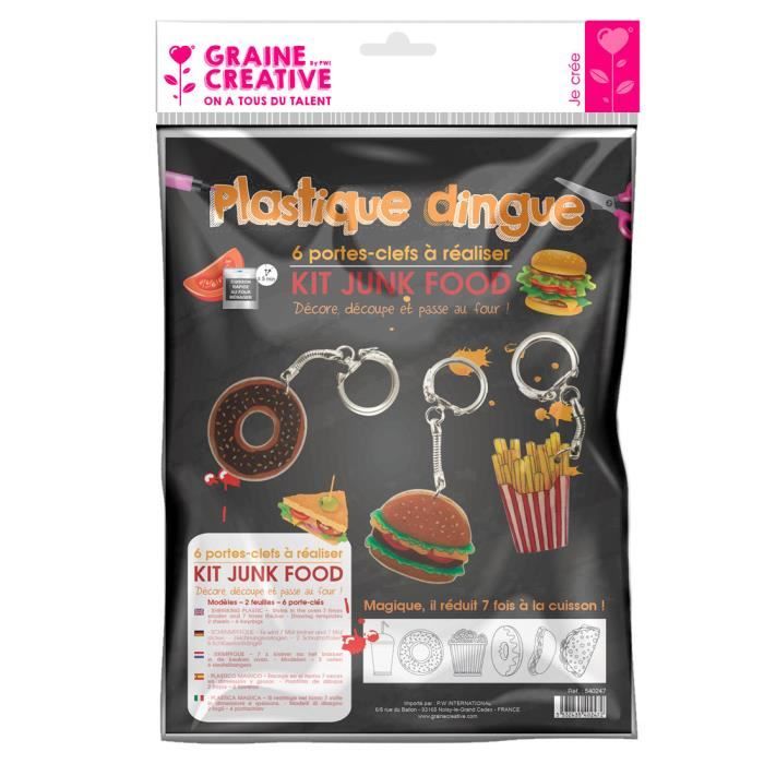 Kit plastique dingue 6 porte-clefs Junk food - Multicolore