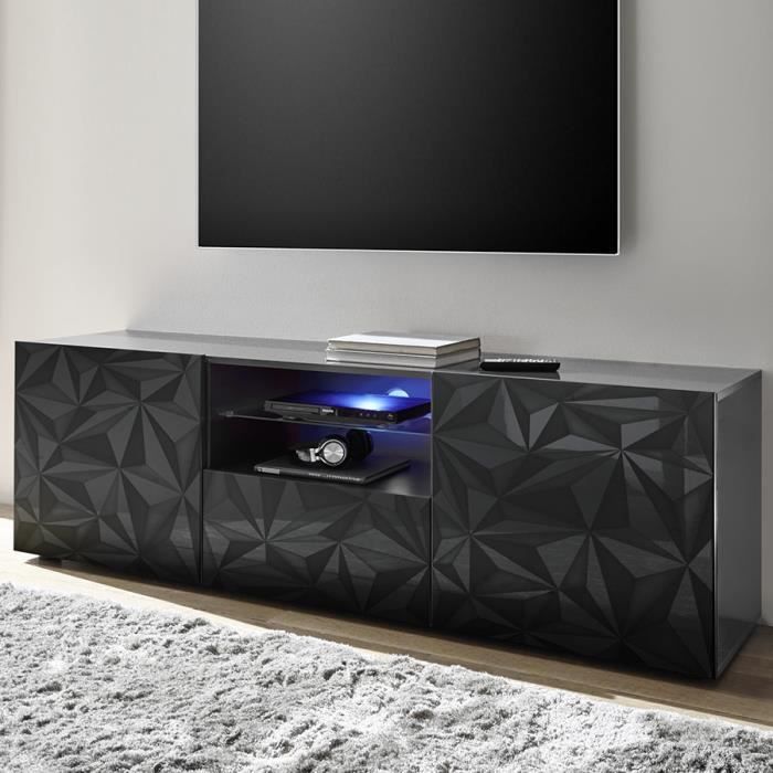 Grand meuble télé gris laqué design PAOLO 3 sans éclairage Gris 181 x P 42 x H 79 cm