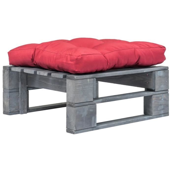 Repose-pied palette de jardin avec coussin rouge Bois gris FSC