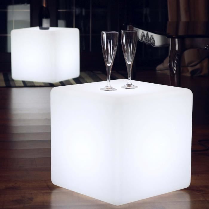 40cm Cube Lumineux LED Blanc, Tabouret Lampadaire Salon, Table Basse Design Moderne (Ampoule E27 Incluse) de PK Green