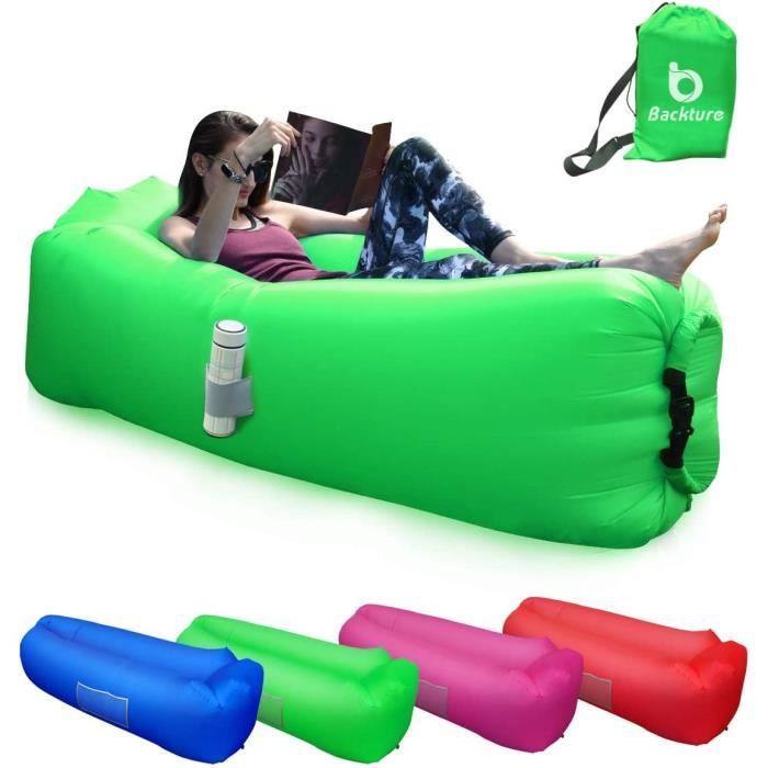 BACKTURE Hamac Gonflable, Canape Gonflable avec Oreiller Intégré et Sac de Rangement, Air Canapé Léger Portable étanche 210T Polyest