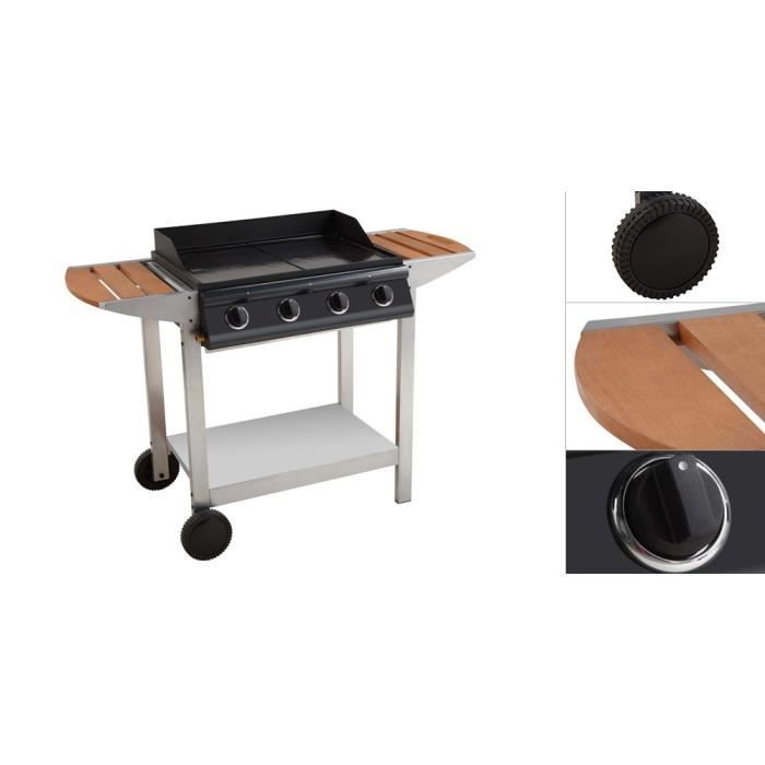 Plancha gaz LUNA 4 sur chariot en métal & bois