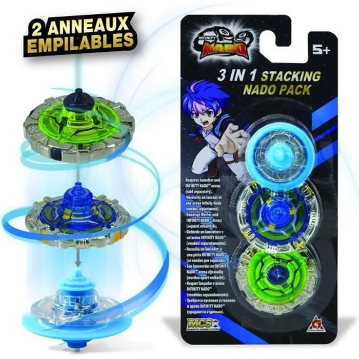 INFINITY NADO – TOUPIE NADO ET 2 ANNEAUX EMPILABLES – Pack 3 en 1 Exclusif avec 1 Mini Toupie Bleue et 2 Anneaux Infinity Nado Empil