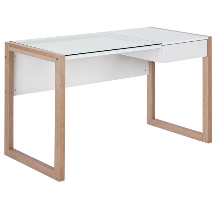 Bureau Informatique Table de Travail Ordinateur avec Grand Plateau en Verre Trempé et Tiroir Intégré Idéal pour Bureau Chambre 120