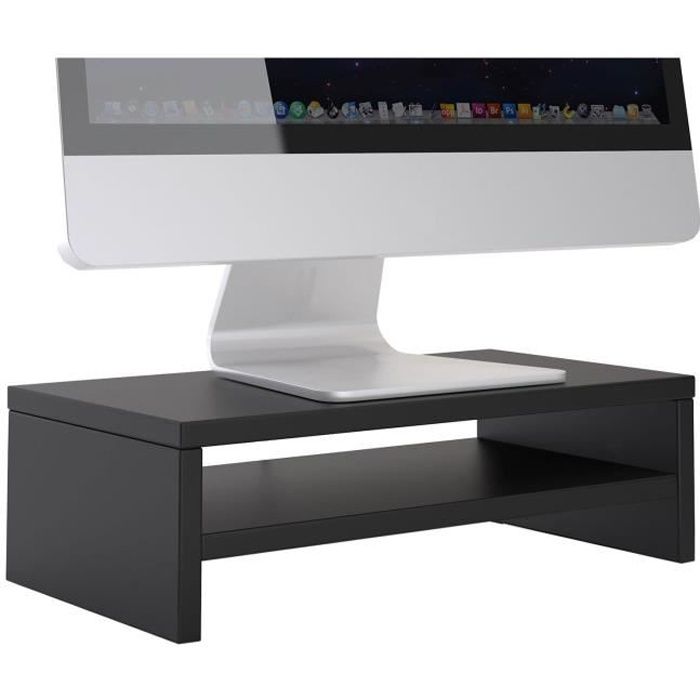 Support d'écran d'ordinateur DISPLAY, réhausseur pour moniteur avec étagère intermédiaire, longueur 42 cm, en mélaminé noir mat