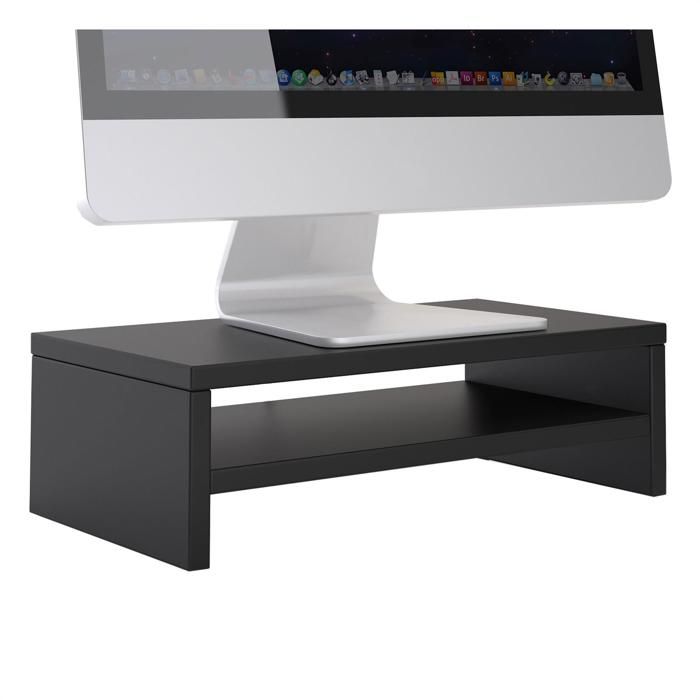 Support d'écran d'ordinateur DISPLAY, réhausseur pour moniteur avec étagère intermédiaire, longueur 42 cm, en mélaminé noir mat
