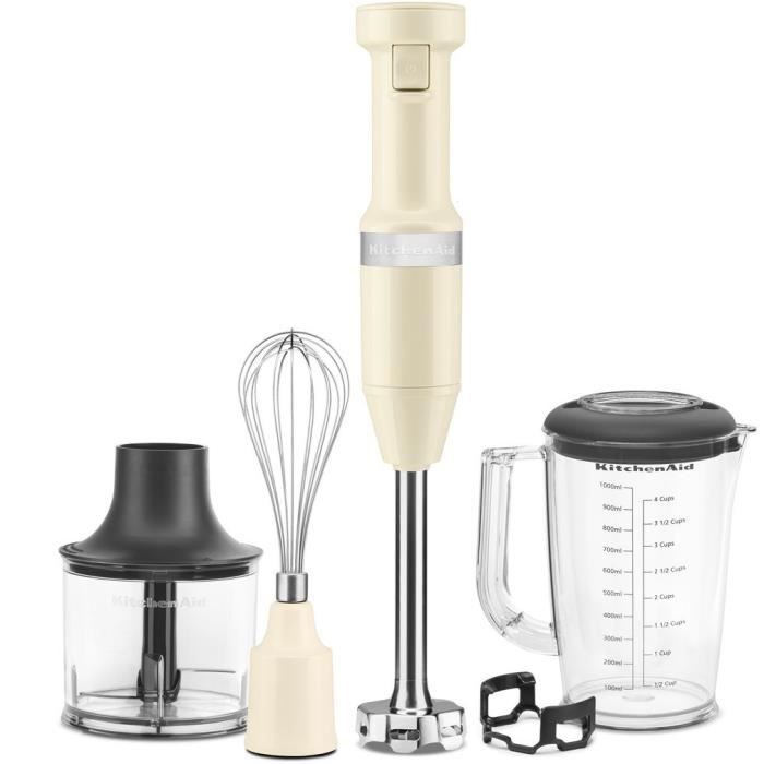 KITCHEN AID 5KHBV83EAC - Mixeur plongeant compact avec fil 180W - Axe mélangeur amovible avec lame en acier inoxydable -Crème